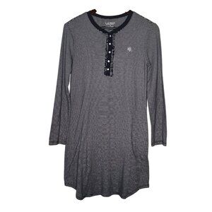 Ralph Lauren Nightgown M Navy Blue White Stripe Long Sleeve Sleep SKYKH 813938T